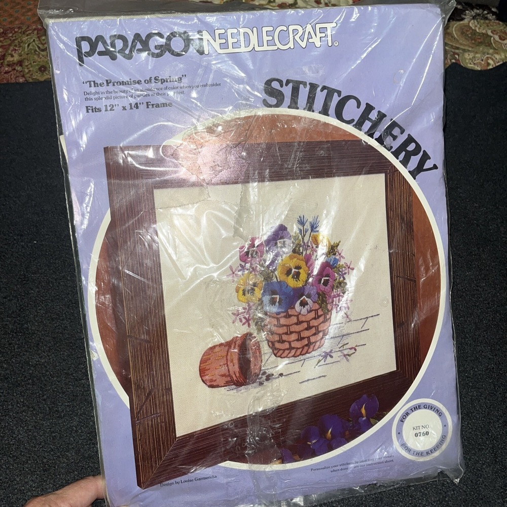 paragon stitchery crewel kit The Promise Of Spring , Pansies , Basket , Kit 0760